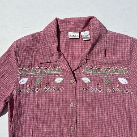 Vintage Koret red checkered beaded button down shirt - Picture 2 of 5
